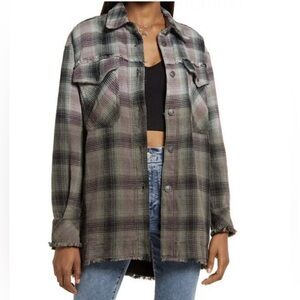 Free People Anneli Plaid Shirt Jacket - Spanish Olive Combo, XS.